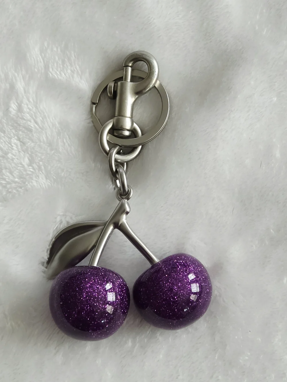 Purple Glitter Cherry Keychain Pendant - Women Accessories Bag Charm